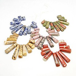 Mixed Stone Natural Mixed Gemstone Beads Strands, Rectangle, 15~40x9~10x6~7mm, hole: 1mm, 11pcs/strand, 3.5 inch