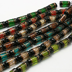 Mixed Color Handmade Gold Sand Lampwork Beads,  Column, Mixed Color, 15x8mm, Hole: 2mm