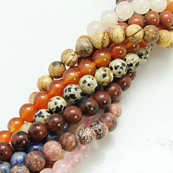 Mixed Color Natural & Synthetic Mixed Stone Beads Strands, Round, Mixed Color, 12mm, Hole: 1mm, about 33pcs/strand, 15.5 inch