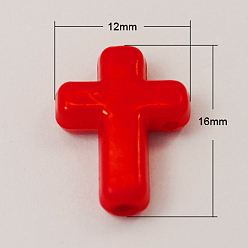 Red Opaque Acrylic Beads, Cross, Red, 16x12x4.5mm, about 1230pcs/500g