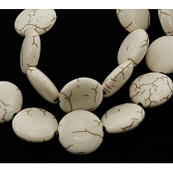 White Synthetic Magnesite Beads Strands, Flat Round, White, 16x6~7mm, Hole: 1mm, 24pcs/strands, 14.96 inch