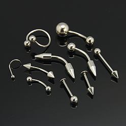 Couleur Acier Inoxydable Inox goujons nez en acier nez bijoux piercing, mixedstyle, platine, 11~31x3~8mm, pin: 1~1.5 mm, 42 sets / carte