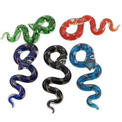 Color mezclado Grandes colgantes de murano hechos a mano, serpiente, color mezclado, 66x27 mm, agujero: 12 mm