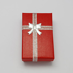 Красный День Святого Валентина жена подарки пакеты картон комплект ювелирных изделий коробки с бантом и губкой внутри, для ожерелья и подвески, прямоугольные, красные, 80x50x25 мм