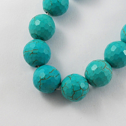 Turquoise Foncé Perles de pierres fines , perles synthétiques turquoise brins, facette, ronde, turquoise foncé, 10mm, Trou: 1mm, Environ 40 pcs/chapelet