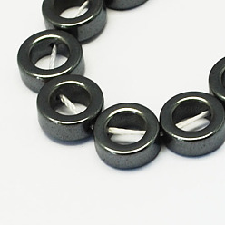 Black Non-magnetic Synthetic Hematite Beads Strands, Grade A, Donut, Black, 14x4mm, Hole: 0.5mm