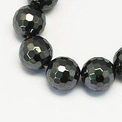 Noir Non-magnétiques perles d'hématite synthétique brins, Grade a, facette, ronde, noir, 10mm, Trou: 1.5mm