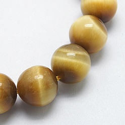 Tiger Eye Natural Yellow Tiger Eye Beads Strands, Round, 10mm, Hole: 1mm