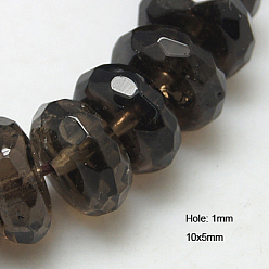 Quartz Fumé Naturelles quartz fumé brins de perles, facette, rondelle, 10x5mm, Trou: 1mm