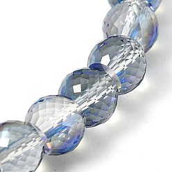 Light Steel Blue Electorplated Glass Beads, Rainbow Plated, Faceted, Round, Light Steel Blue, 11x8mm, Hole: 1mm