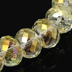 Champagne Amarillo Abalorios de vidrio electrochapado, arco iris chapado, facetados, Rondana plana, amarillo champán, 16x10 mm