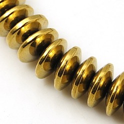 Golden Plated Non-magnetic Synthetic Hematite Beads Strands, Disc, Golden Plated, 8x3mm, Hole: 1mm, about 121pcs/strand, 15.5 inch