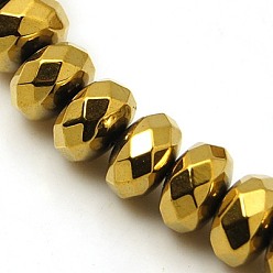 Golden Plated Non-magnetic Synthetic Hematite Beads Strands, Rondelle, Golden Plated, 8x5mm, Hole: 1mm, about 76pcs/strand, 16 inch