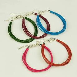 Mixed Color Fashion Bracelets, with Cowhide Leather Cord and Alloy Lobster Claw Clasps, Mixed Color, 198mm