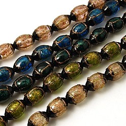 Mixed Color Handmade Gold Sand Lampwork Beads Strands, Oval, Mixed Color, 16x12mm, Hole: 1mm