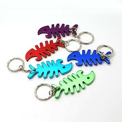 Mixed Color Aluminum Alloy Bottle Openners, with Iron Rings, Fishbone, Mixed Color, 108mm