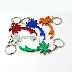 Mixed Color Aluminum Alloy Bottle Openners, with Iron Rings, Coconut Tree, Mixed Color, 118mm