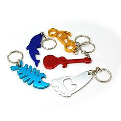 Mixed Color Aluminum Alloy Bottle Openners, with Iron Rings, Mixed Shapes, Mixed Color, 74~130mm