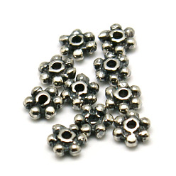 Antique Silver 925 Sterling Silver Daisy Spacer Beads, Flower, Antique Silver, 3x3x1mm, Hole: 0.5mm