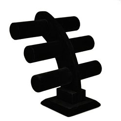 Black Velvet 3 Tier T-Bar Bracelet Display Stand, with Wood Inside, Black, 285x150x310mm
