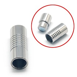 Stainless Steel Color 304 Stainless Steel Magnetic Clasps with Glue-in Ends, Column, Stainless Steel Color, 21x8mm