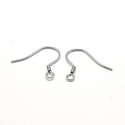 Stainless Steel Color 316 Surgical Stainless Steel Earring Hooks, with Horizontal Loop, Stainless Steel Color, 18x18mm, 21 Gauge, Pin: 0.7mm, Hole: 2mm