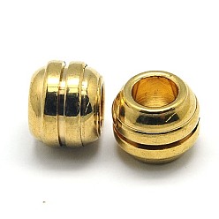 Golden 304 Stainless Steel Beads, Grooved Beads, Ion Plating (IP), Column, Large Hole Beads, Golden, 12x10mm, Hole: 6mm