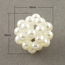 White Handmade ABS Plastic Imitation Pearl Woven Beads, Cluster Ball Beads, Round, White, 16mm, Hole: 3mm