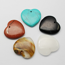 Pierre Mélangete Pendentifs pierres fines mixtes, mixedstyle, cœur, 34~35.5x34.5~35.5x6.5~8.5mm, Trou: 1.5mm