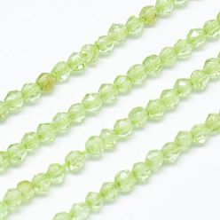 Péridot Péridot naturelles brins de perles, facette, ronde, jaune vert, 2mm, Trou: 0.5mm