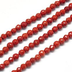 Красный Камень Натуральные красные яшмы бусы пряди, граненые, круглые, огнеупорный кирпич, 2 мм, отверстие : 0.5 мм