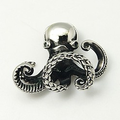 Antique Silver 304 Stainless Steel Pendant, Octopus, Antique Silver, 32x38x17mm, Hole: 5mm