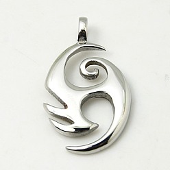 Stainless Steel Color 304 Stainless Steel Pendants, Vortex, Stainless Steel Color, 43x25x3mm, Hole: 6mm