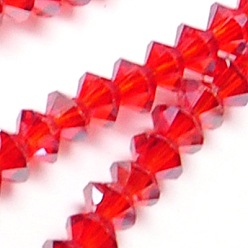 Red Electroplate Glass Beads Strands, Full Pearl Luster Plated, Faceted, Bicone, Red, 6x4mm, Hole: 1mm
