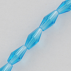 Deep Sky Blue Glass Beads Strands, Faceted, Bicone, Deep Sky Blue, 8x4x4mm, Hole: 1mm