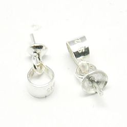 Sterling Silver 925 Sterling Silver Pendant Bails, for Half Drilled Beads, 6.5x3mm, Hole: 3mm, Pin: 0.6mm