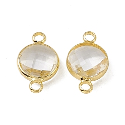 Crystal Transparent K9 Glass Connector Charms, with Light Gold Plated Brass Findings, Faceted, Flat Round Links, Crystal, 17.5x10.5x4.5mm, Hole: 2mm
