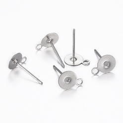 Stainless Steel Color 304 Stainless Steel Stud Earring Findings, with Loop, Earring Post, Stainless Steel Color, 8.5x6mm, Hole: 1.2mm, Pin: 0.8mm