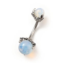Opalite Opalite Beaded Curved Barbell, 316 Stainless Steel Piercing Navel Ring for Women, 30.5x9.5mm, Pin: 1.6mm