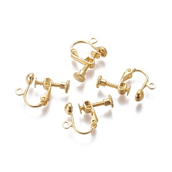 Golden Rack Plated Brass Screw Clip-on Earring Findings, Spiral Ear Clip, Golden, 13x17x4.5mm, Hole: 1.6mm