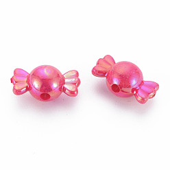 Cerise Perles acryliques opaques, couleur ab , candy, cerise, 17x9x9mm, Trou: 2mm, environ943 pcs / 500 g