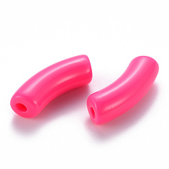 Rose Chaud Perles acryliques opaques, tube incurvé, rose chaud, 36x13.5x11.5mm, Trou: 4mm, environ133 pcs / 500 g