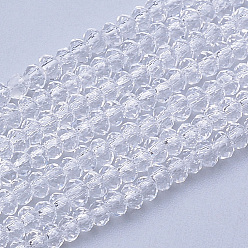 Clear Transparent Glass Beads Strands, Faceted, Rondelle, Clear, 2.5~3.1x1.5~2.2mm, Hole: 0.5mm, about 165~170pcs/strand, 16~17.5 inch