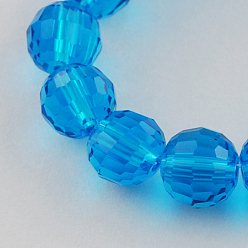 Dodger Blue Transparent Glass Bead Strands, Faceted, Round, Dodger Blue, 8mm, Hole: 1mm, about 72pcs/strand, 21.8 inch