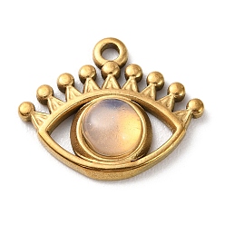 Opalite Opalite Eye Pendants, Golden Plated 304 Stainless Steel Eye Charms, 16.5x20x5mm, Hole: 1.6mm