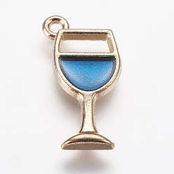 Azul Colgantes de la aleación del esmalte, copa de vino, la luz de oro, azul, 20x8x2 mm, agujero: 1 mm