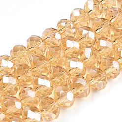 Peru Electroplate Glass Beads Strands, Pearl Luster Plated, Faceted, Rondelle, Peru, 10x8mm, Hole: 1mm, about 65~66pcs/strand, 20.8~21.2 inch(53~54cm)