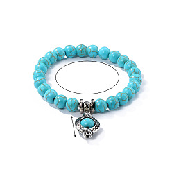 Eye Bracelets de perles de turquoise synthétique, Charmes en alliage de style bohème bracelets extensibles pour femmes, diagramme de l'oeil, 6-3/4 pouce (17 cm), 8mm