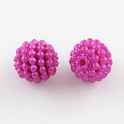 Magenta Acrylic Imitation Pearl Beads, Berry Beads, Round Combined Beads, Magenta, 12mm, Hole: 1.5mm, about 870pcs/500g