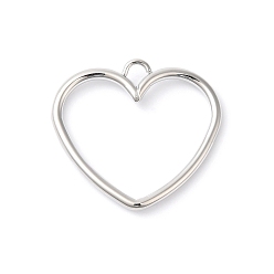 Real Platinum Plated Brass Open Back Bezel Pendants, Nickel Free, for DIY UV Resin, Heart, Real Platinum Plated, 28x30x2mm, Hole: 3x3mm